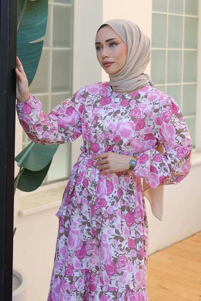 özsev bebe Desenli Elbise Pembe - 10067.1778. - 5