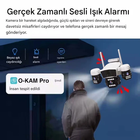 O-Kam 3036Pro, 9MP, WiFi, 3 Lens, Akıllı Kamera, Yapay Zeka, İnsan Algılama, Su Geçirmez, Uzaktan İzleme, Gece Görüş - 8