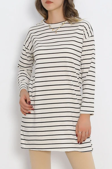 Çizgili Tunik Ekru - 11313.1567. Beden 2XL