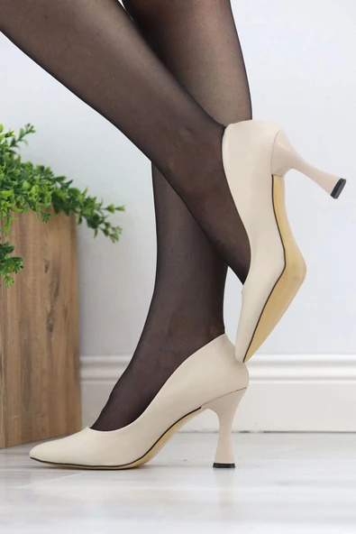 8 Cm Topuklu Stiletto Bej Deri - 2