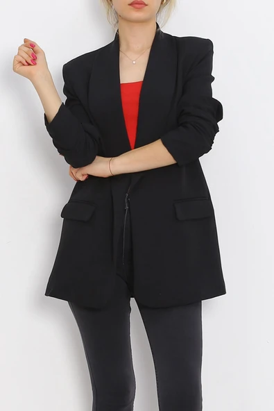 Kol Büzgülü Blazer Ceket Siyah - 18927.1247. - 7