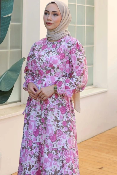 özsev bebe Desenli Elbise Pembe - 10067.1778. - 4