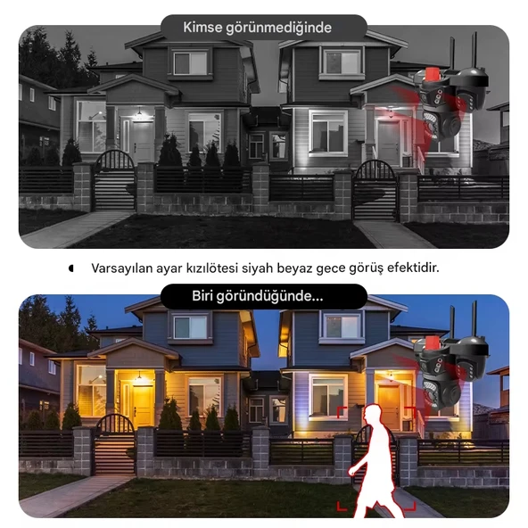 O-Kam 5011 9MP 3 Lensli Akıllı Güvenlik Kamerası Wifi Gece Görüş Sesli Kişi Takibi - Resim 4