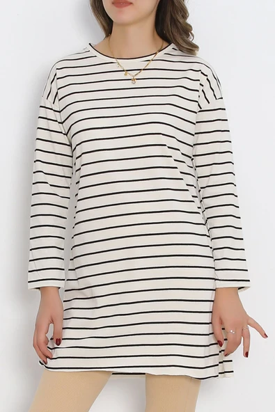 Çizgili Tunik Ekru - 11313.1567. Beden 2XL - 2