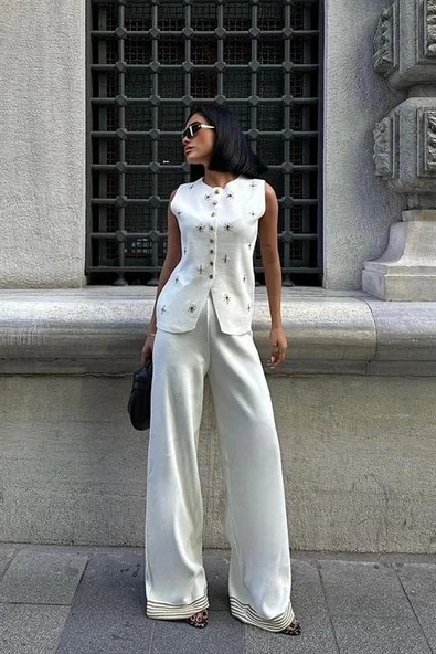 Paulo Gold Düğmeli Yelek Pantolon Takım 9976 - 3