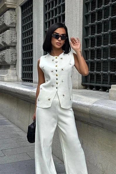 Paulo Gold Düğmeli Yelek Pantolon Takım 9976 - 6