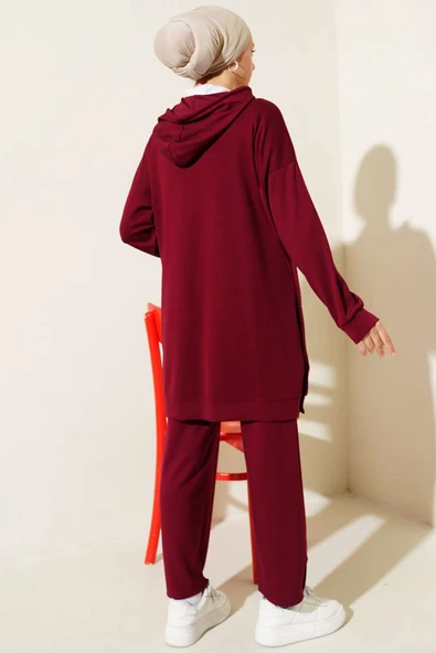 Loyşa Yanları Çıtçıtlı İkili Takım Bordo - Resim 3