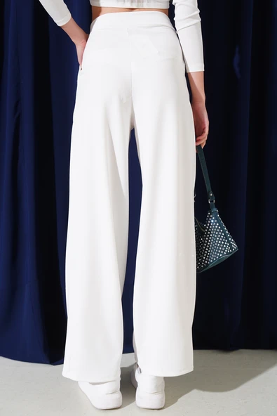 Cepli Pileli Salaş Pantolon Ekru - Resim 3