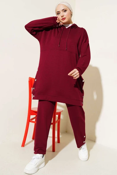 Loyşa Yanları Çıtçıtlı İkili Takım Bordo ürün görseli 1