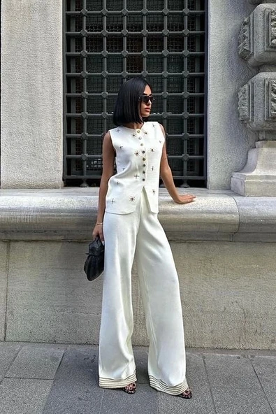 Paulo Gold Düğmeli Yelek Pantolon Takım 9976 - 5