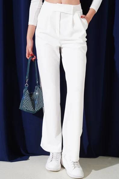 Cepli Pileli Salaş Pantolon Ekru ürün görseli