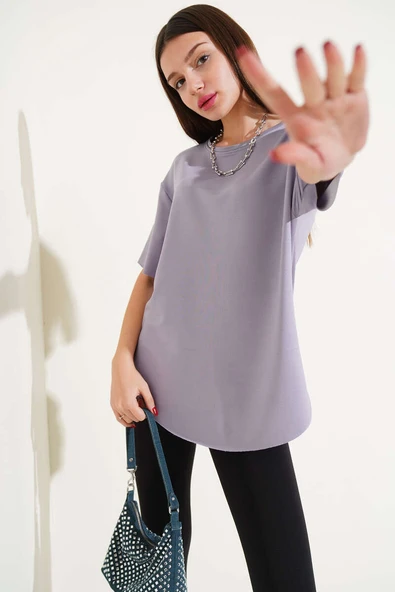 Oval Kesim T-shirt Kayrak Grisi ürün görseli