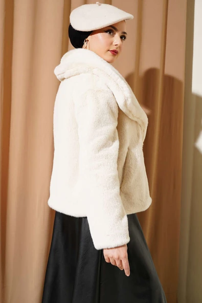 Cepli Basic Kısa Peluş Mont Ekru - 3