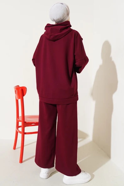 Balance Armalı Kapüşonlu Salaş İkili Takım Bordo - Resim 3