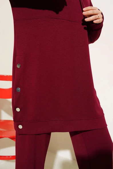 Loyşa Yanları Çıtçıtlı İkili Takım Bordo - Resim 4