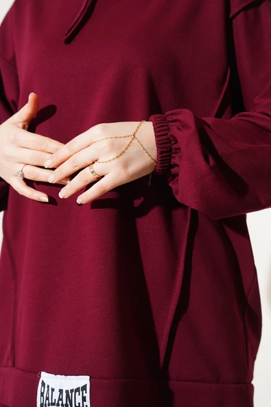 Balance Armalı Kapüşonlu Salaş İkili Takım Bordo - Resim 4