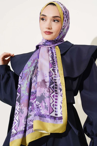Etnik Ebru Desen Şal Yağ Yeşili - 2