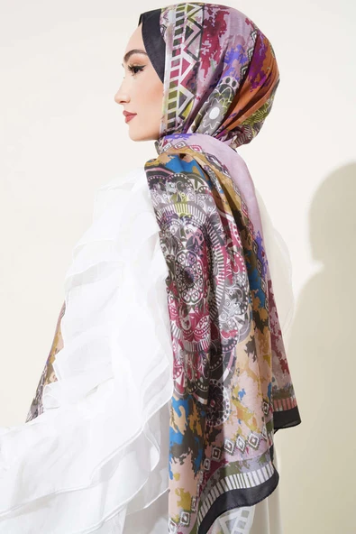 Etnik Ebru Desen Şal Siyah Taş - 3