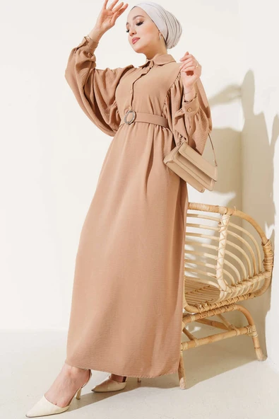 Balon Kol Gömlek Yaka Elbise Bisküvi ürün görseli 1