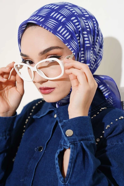 Kibrit Desen Yazma Eşarp Saks