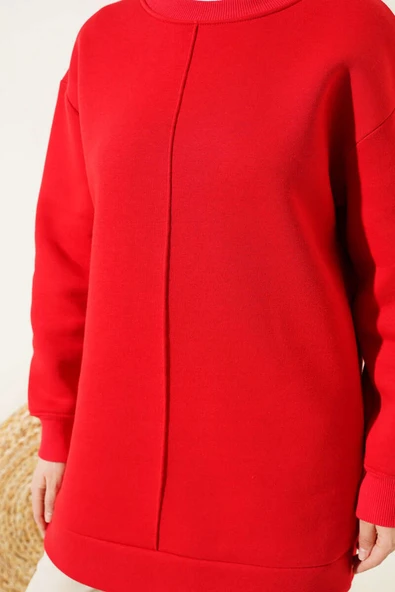 Önü Çımalı Üç İplik Tunik Kırmızı - Resim 4
