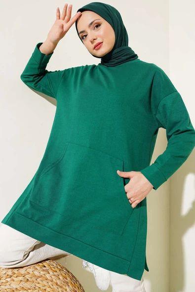 Kanguru Cepli İki İplik Tunik Yeşil ürün görseli
