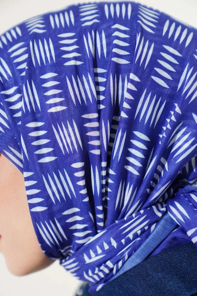 Kibrit Desen Yazma Eşarp Saks - Resim 4