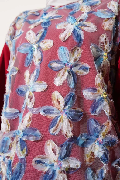 Tül Çiçekli İki İplik Tunik Bordo - Resim 4