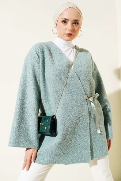 Önü Kurdeleli Buklet Ceket Mint ürün görseli 1