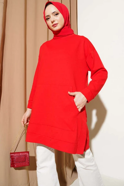 Kanguru Cepli İki İplik Tunik Kırmızı ürün görseli 1