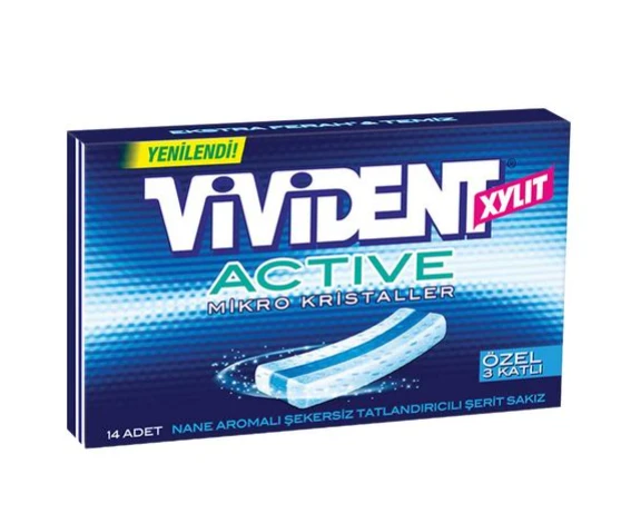 Vivident Xylit Active Mikro Kristaller Nane Aromalı Şekersiz-Tatlandırıcılı Şerit Sakız 33g (2 ADET) - 2