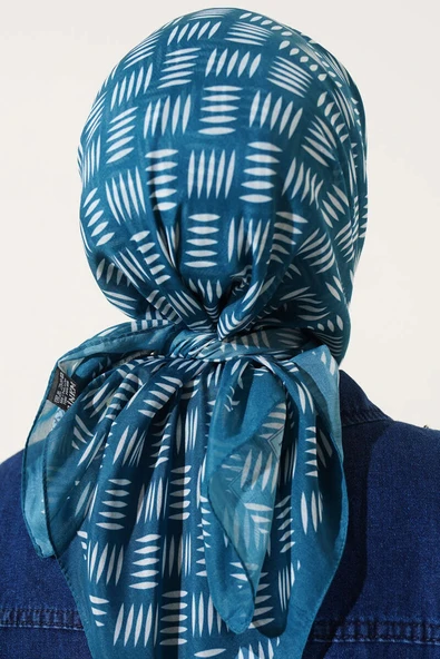 Kibrit Desen Yazma Eşarp Petrol - Resim 3