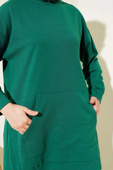 Kanguru Cepli İki İplik Tunik Yeşil - Resim 4