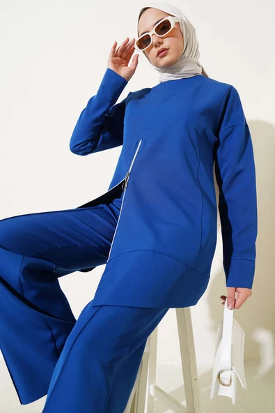 Önü Fermuarlı Tunik İkili Takım Lacivert - 2