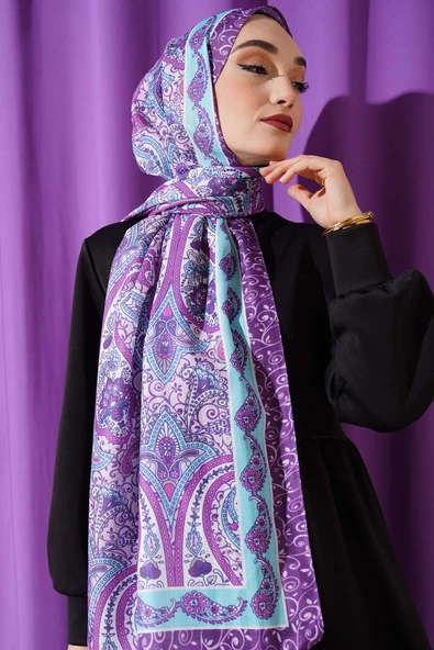 Etnik Motif Desenli Şal Turkuaz - Resim 2