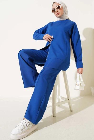 Önü Fermuarlı Tunik İkili Takım Lacivert