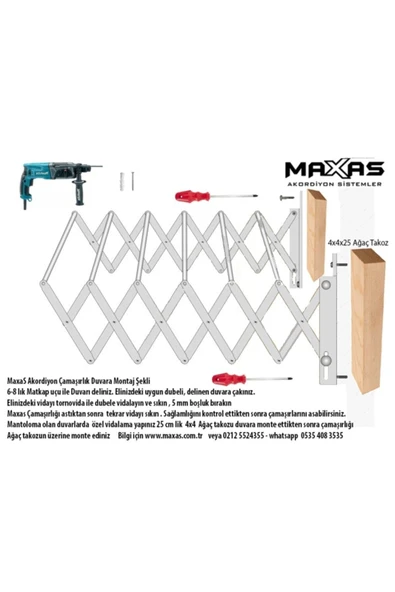 Akordiyon Çamaşırlık (100 Cm - 7 Çubuk) - 2