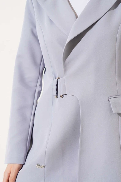 Ceketli Kruvaze Yaka İkili Takım Gri - Resim 4