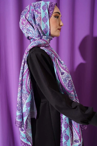 Etnik Motif Desenli Şal Turkuaz - Resim 3