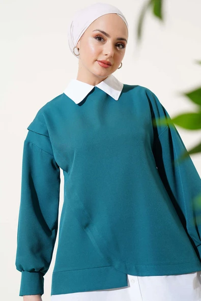 Gömlek Garnili Tunik İkili Takım Zümrüt - 2