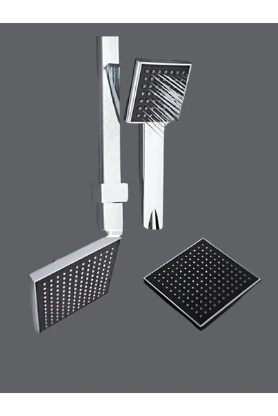 Lüks Kare Gümüş Yağmurlama Robot Tepe Duş Seti Duş Başlığı Takımı( Pirinç Yönlendiricili) - 4