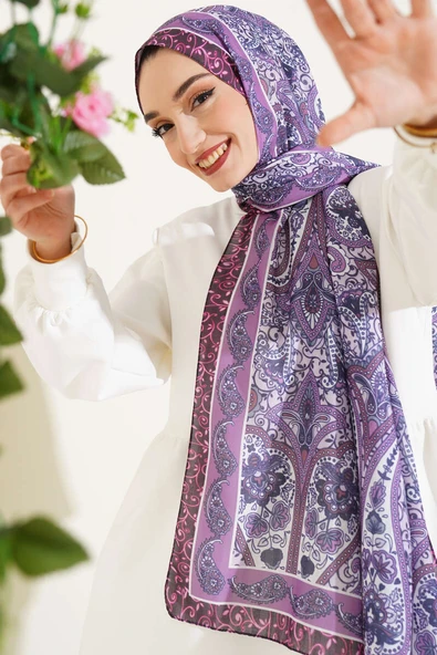 Etnik Motif Desenli Şal Menekşe