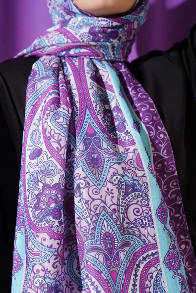 Etnik Motif Desenli Şal Turkuaz - Resim 4