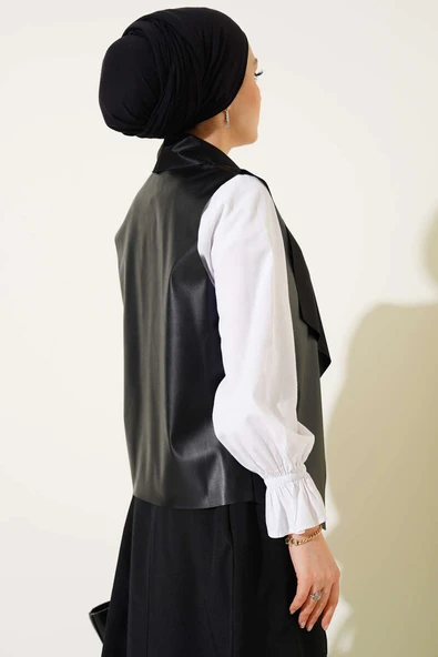 Deri Kısa Yelek Siyah - Resim 3