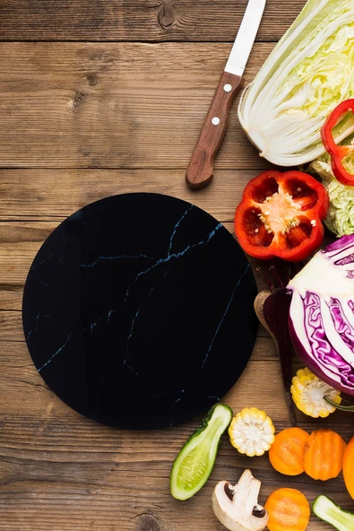 enc home Siyah Mermer Desenli Kesme Tahtası Ve Sunum Tepsisi