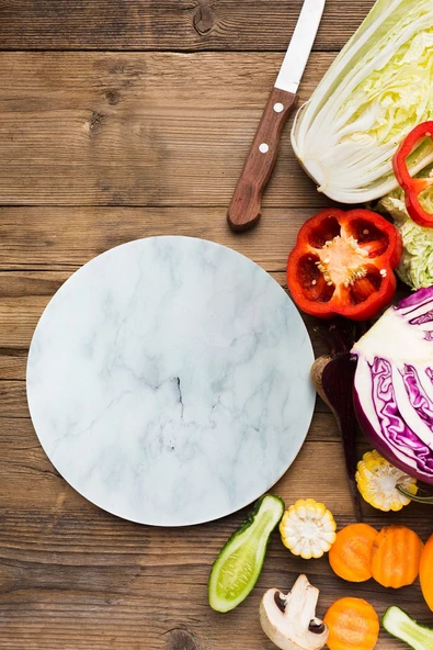 enc home Beyaz Mermer Desenli Kesme Tahtası Ve Sunum Tepsisi