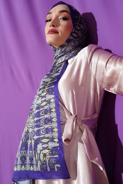 Karışık Desenli Pamuk Şal Mor ürün görseli 1