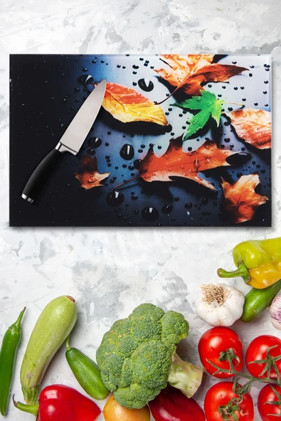 enc home Sonbahar Desenli Kesme Tahtası Ve Sunum Tepsisi - 2