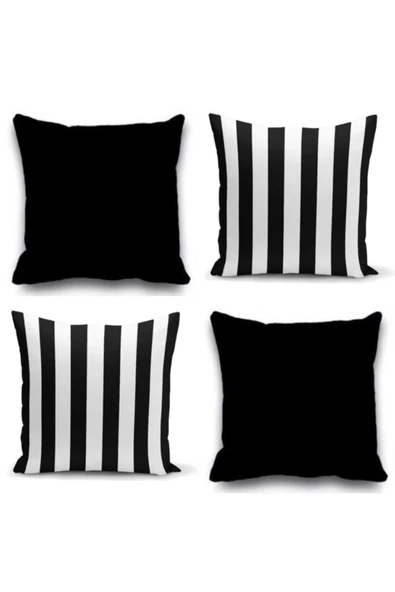 enc Tekstil 4’lü Siyah Beyaz Kırlent Kılıfı