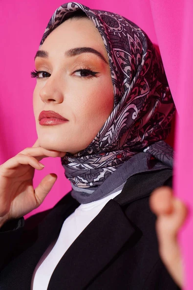 Sarmal Motif Bambu Eşarp Füme